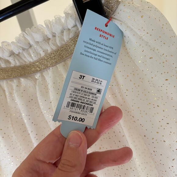 Cat & Jack NWT Toddler Girls' Cream Gold Tutu with Gold Flecks 3T - Picture 3 of 6